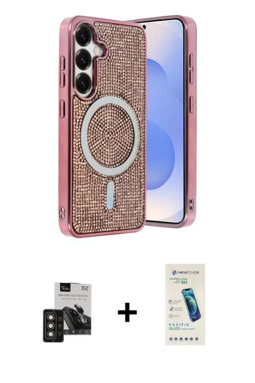 ieg™ Galaxy S24 Kılıf Eksen Çizgi - Şeffaf Pasifik Cam Ekran Koruyucu + Titan Gri PVD Metal Kamera L
