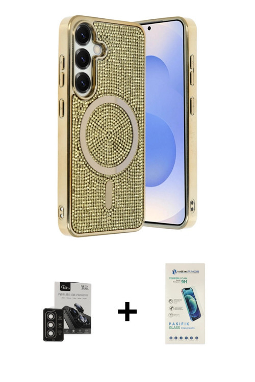 ieg™ Galaxy S24 Kılıf Eksen Çizgi - Şeffaf Pasifik Cam Ekran Koruyucu + Titan Gri PVD Metal Kamera L