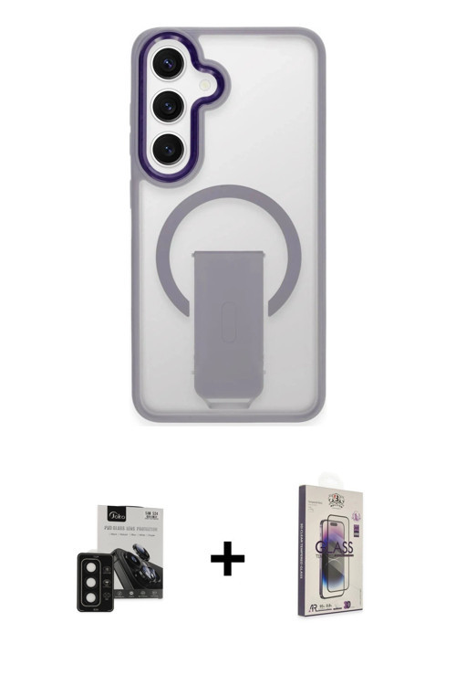 ieg™ Galaxy S24 Kılıf Pusula Doku Koleksiyonu - Siyah Bilvis 3D Cam Ekran Koruyucu + Siyah PVD Metal