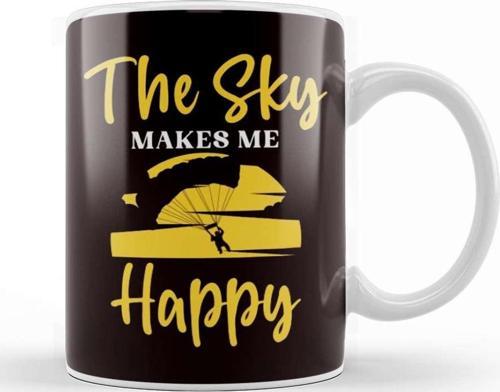 Sky Makes Happy Paragliding Parachuting Skydiving Pilot Kupa Bardak Porselen