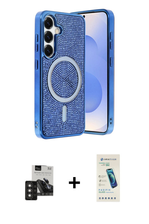 ieg™ Galaxy S24 Kılıf Eksen Çizgi - Şeffaf Pasifik Cam Ekran Koruyucu + Titan Gri PVD Metal Kamera L