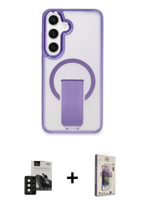 ieg™ Galaxy S24 Kılıf Pusula Doku Koleksiyonu - Siyah Bilvis 3D Cam Ekran Koruyucu + Siyah PVD Metal