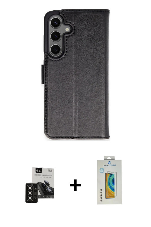 ieg™ Galaxy S24 Kılıf Siluet Işık Serisi - Siyah Polymer Nano Ekran Koruyucu + Titan Gri PVD Metal K