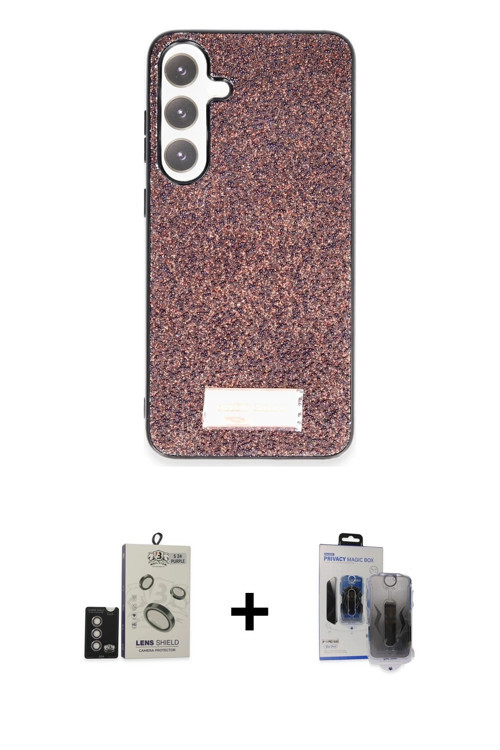 ieg™ Galaxy S24 Kılıf Vadi Klasik Serisi - Siyah Vanessa Magic Hayalet Cam + Derin Mor Bilvis Titan
