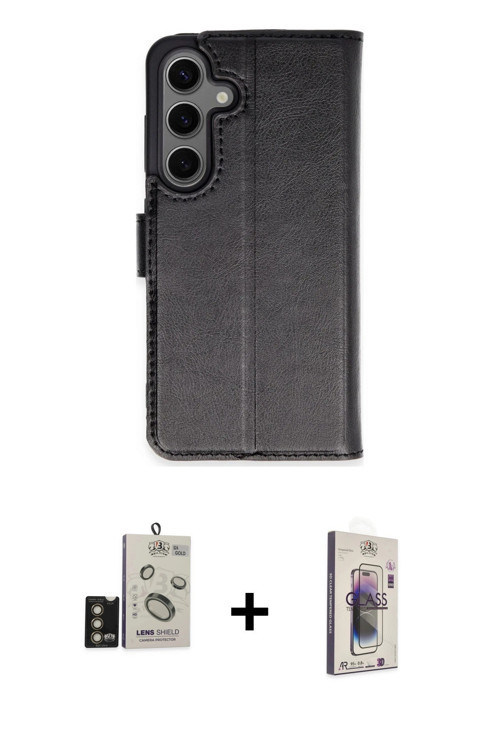 ieg™ Galaxy S24 Kılıf Siluet Işık Serisi - Siyah Bilvis 3D Cam Ekran Koruyucu + Gold Bilvis Titan Ka