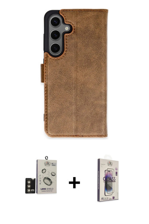 ieg™ Galaxy S24 Kılıf Siluet Işık Serisi - Siyah Bilvis 3D Cam Ekran Koruyucu + Gold Bilvis Titan Ka