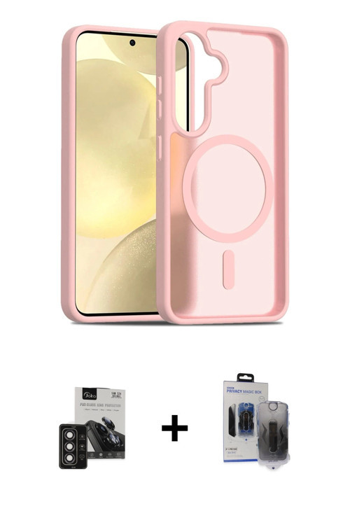 ieg™ Galaxy S24 Kılıf Siluet Minimal Prime - Siyah Vanessa Magic Hayalet Cam + Derin Mor PVD Metal K