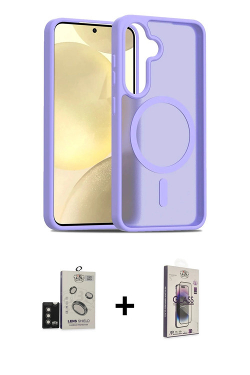ieg™ Galaxy S24 Kılıf Siluet Minimal Prime - Siyah Bilvis 3D Cam Ekran Koruyucu + Titanyum Gri Bilvi
