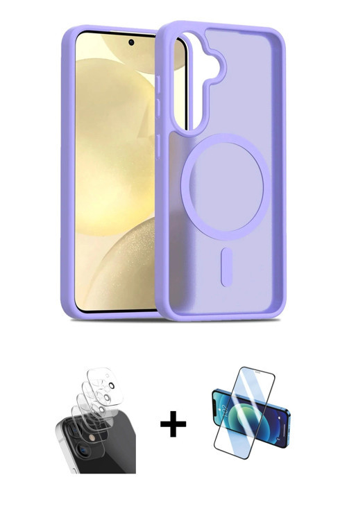 ieg™ Galaxy S24 Kılıf Siluet Minimal Prime - Siyah 3D Antistatik Cam Ekran Koruyucu + Şeffaf Kamera
