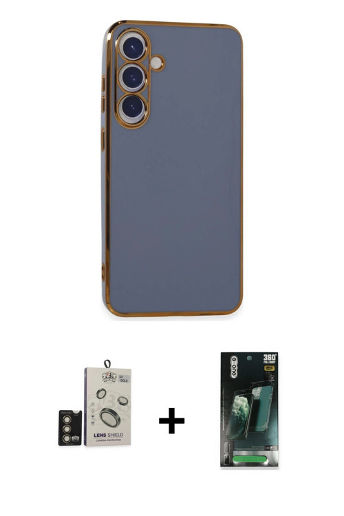 ieg™ Galaxy S24 Kılıf Yankı Serisi - Siyah 360 Mat Full Body Arka Koruyucu + Gold Bilvis Titan Kamer