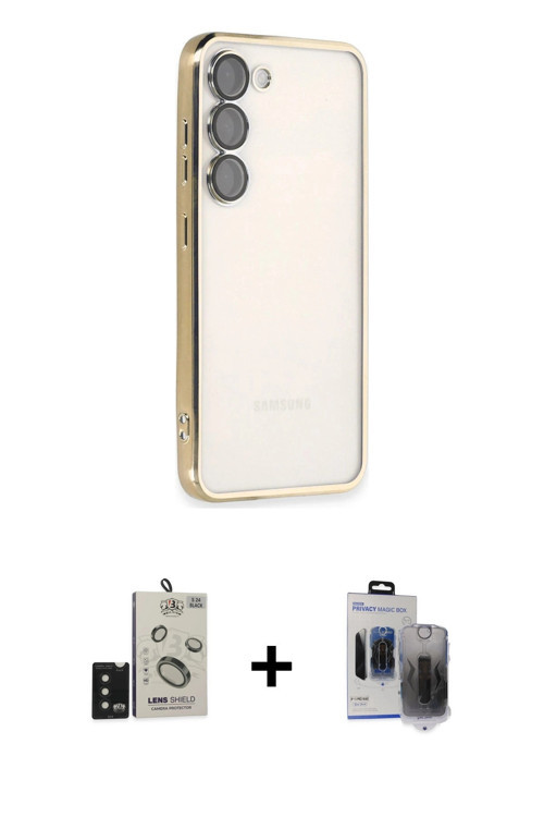 ieg™ Galaxy S24 Kılıf Vadi Minimal - Siyah Vanessa Magic Hayalet Cam + Siyah Bilvis Titan Kamera Len
