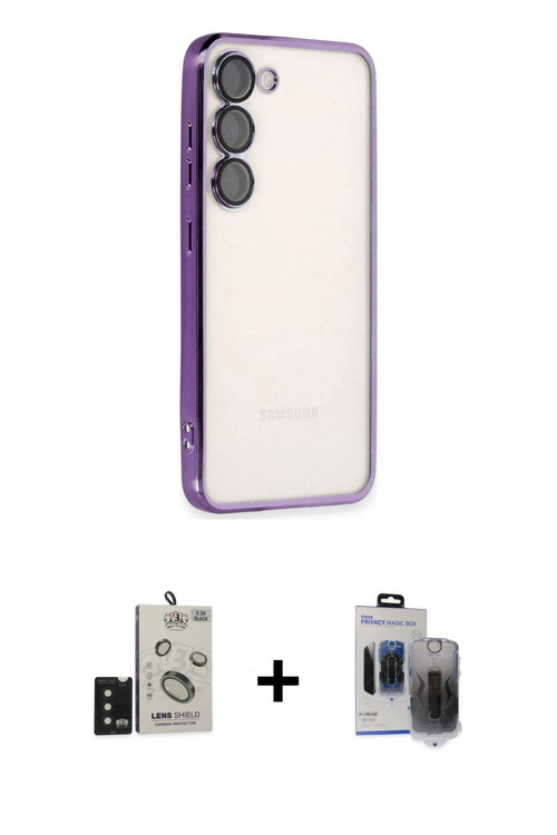 ieg™ Galaxy S24 Kılıf Vadi Minimal - Siyah Vanessa Magic Hayalet Cam + Siyah Bilvis Titan Kamera Len