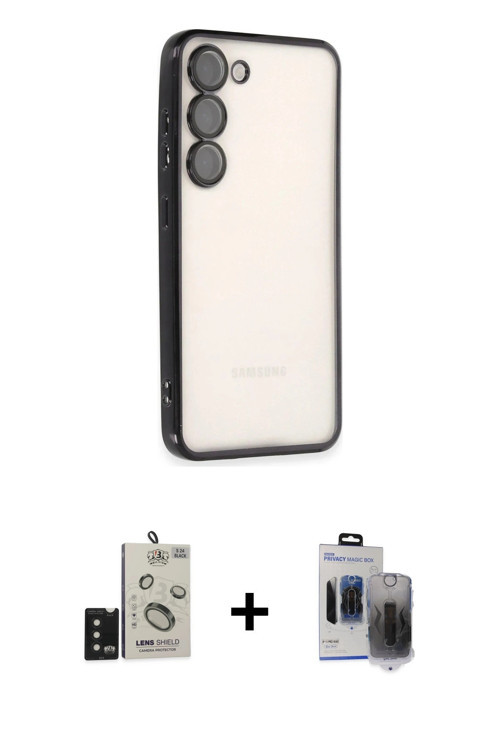 ieg™ Galaxy S24 Kılıf Vadi Minimal - Siyah Vanessa Magic Hayalet Cam + Siyah Bilvis Titan Kamera Len
