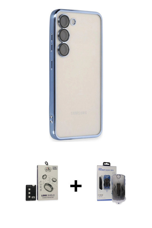ieg™ Galaxy S24 Kılıf Vadi Minimal - Siyah Vanessa Magic Hayalet Cam + Siyah Bilvis Titan Kamera Len