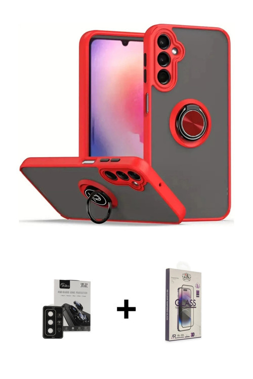 ieg™ Galaxy S24 Kılıf Yörünge Çizgi - Siyah Bilvis 3D Cam Ekran Koruyucu + Siyah PVD Metal Kamera Le