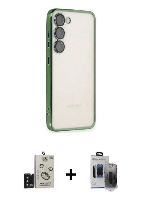 ieg™ Galaxy S24 Kılıf Vadi Minimal - Siyah Vanessa Magic Hayalet Cam + Siyah Bilvis Titan Kamera Len