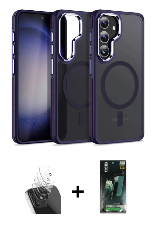 ieg™ Galaxy S24 Kılıf Yörünge Klasik - Siyah 360 Mat Full Body Arka Koruyucu + Şeffaf Kamera Lens Ko