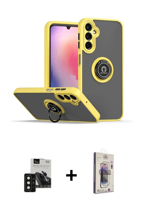 ieg™ Galaxy S24 Kılıf Yörünge Çizgi - Siyah Bilvis 3D Cam Ekran Koruyucu + Siyah PVD Metal Kamera Le