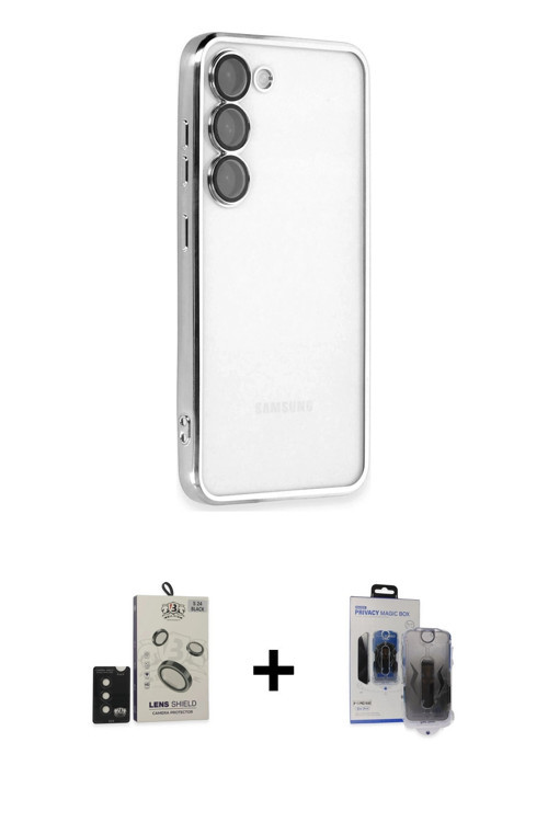 ieg™ Galaxy S24 Kılıf Vadi Minimal - Siyah Vanessa Magic Hayalet Cam + Siyah Bilvis Titan Kamera Len