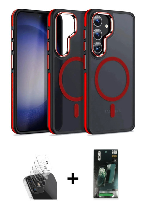 ieg™ Galaxy S24 Kılıf Yörünge Klasik - Siyah 360 Mat Full Body Arka Koruyucu + Şeffaf Kamera Lens Ko
