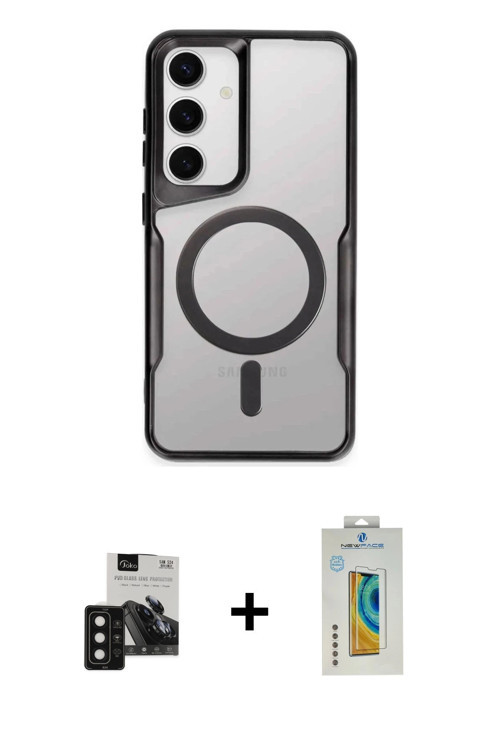 ieg™ Galaxy S24 Kılıf Yadigar Klasik Özel Seri - Siyah Polymer Nano Ekran Koruyucu + Siyah PVD Metal