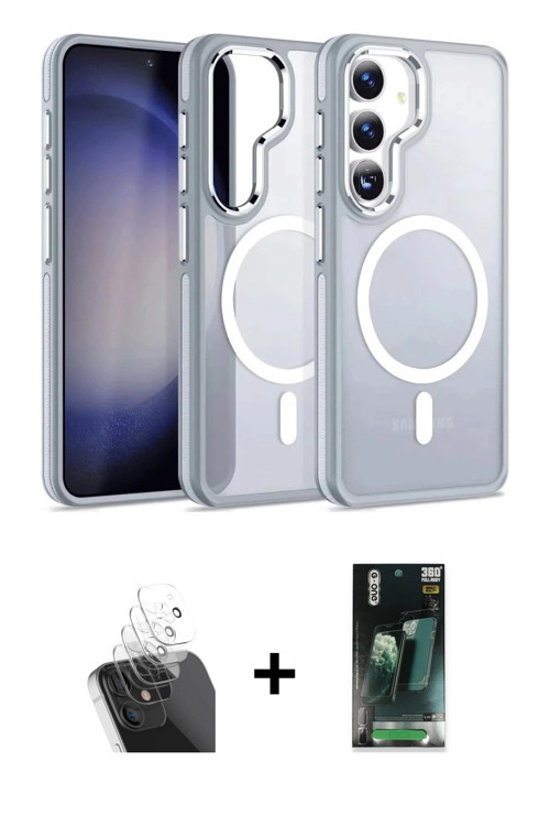 ieg™ Galaxy S24 Kılıf Yörünge Klasik - Siyah 360 Mat Full Body Arka Koruyucu + Şeffaf Kamera Lens Ko