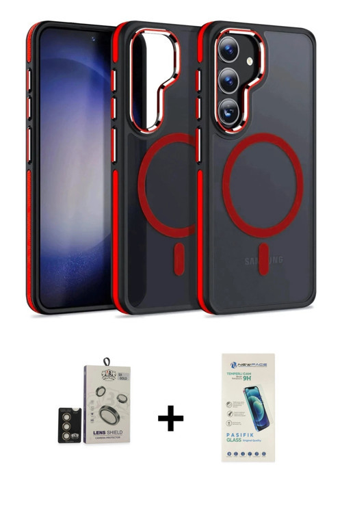 ieg™ Galaxy S24 Kılıf Yörünge Klasik - Şeffaf Pasifik Cam Ekran Koruyucu + Gold Bilvis Titan Kamera