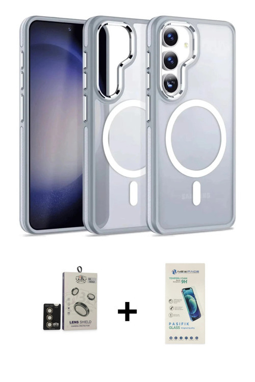 ieg™ Galaxy S24 Kılıf Yörünge Klasik - Şeffaf Pasifik Cam Ekran Koruyucu + Gold Bilvis Titan Kamera