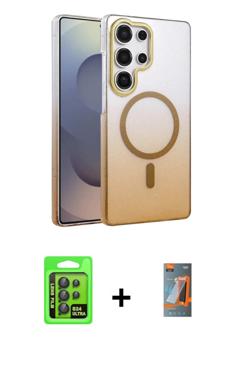 ieg™ Galaxy S24 Ultra Kılıf Ahenk Doku Özel Seri - Siyah AutoKit 5in1 Fiber Hayalet Polymer Nano Ekr