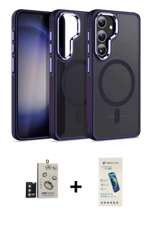 ieg™ Galaxy S24 Kılıf Yörünge Klasik - Şeffaf Pasifik Cam Ekran Koruyucu + Gold Bilvis Titan Kamera