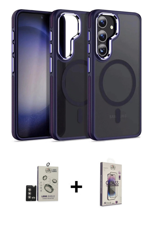 ieg™ Galaxy S24 Kılıf Yörünge Klasik - Siyah Bilvis 3D Cam Ekran Koruyucu + Derin Mor Bilvis Titan K