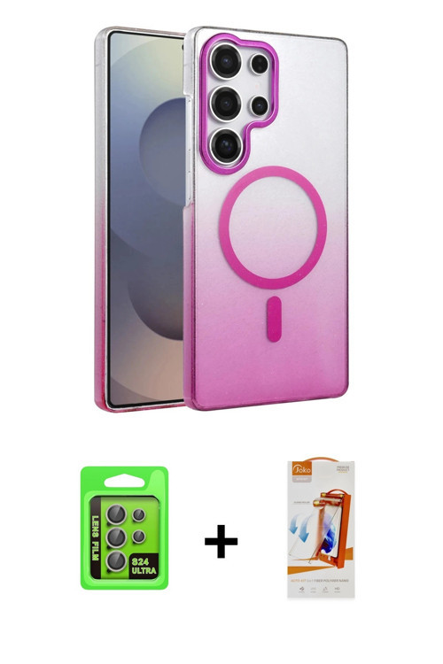 ieg™ Galaxy S24 Ultra Kılıf Ahenk Doku Özel Seri - Siyah AutoKit 5in1 Fiber Polymer Nano Ekran Koruy