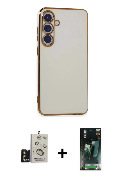 ieg™ Galaxy S24 Kılıf Yankı Serisi - Siyah 360 Mat Full Body Arka Koruyucu + Gold Bilvis Titan Kamer