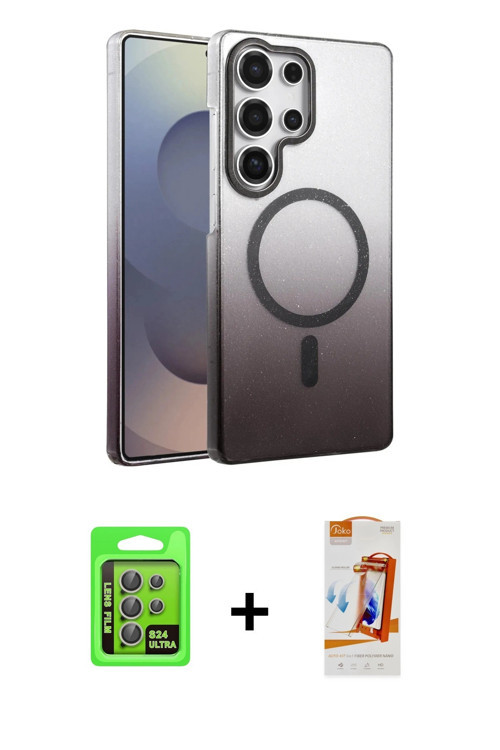 ieg™ Galaxy S24 Ultra Kılıf Ahenk Doku Özel Seri - Siyah AutoKit 5in1 Fiber Polymer Nano Ekran Koruy