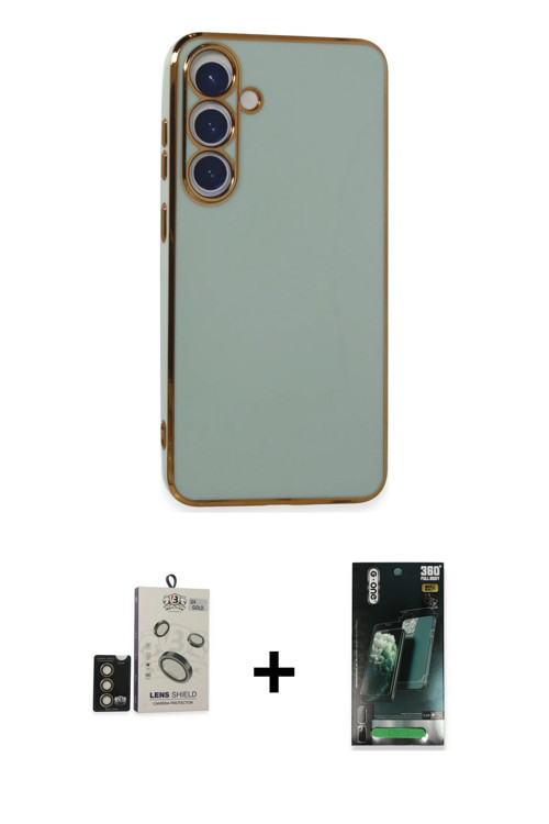 ieg™ Galaxy S24 Kılıf Yankı Serisi - Siyah 360 Mat Full Body Arka Koruyucu + Gold Bilvis Titan Kamer