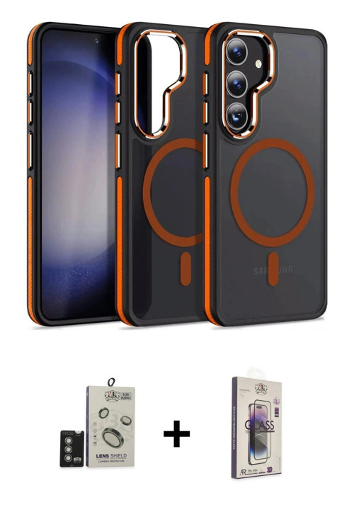 ieg™ Galaxy S24 Kılıf Yörünge Klasik - Siyah Bilvis 3D Cam Ekran Koruyucu + Derin Mor Bilvis Titan K