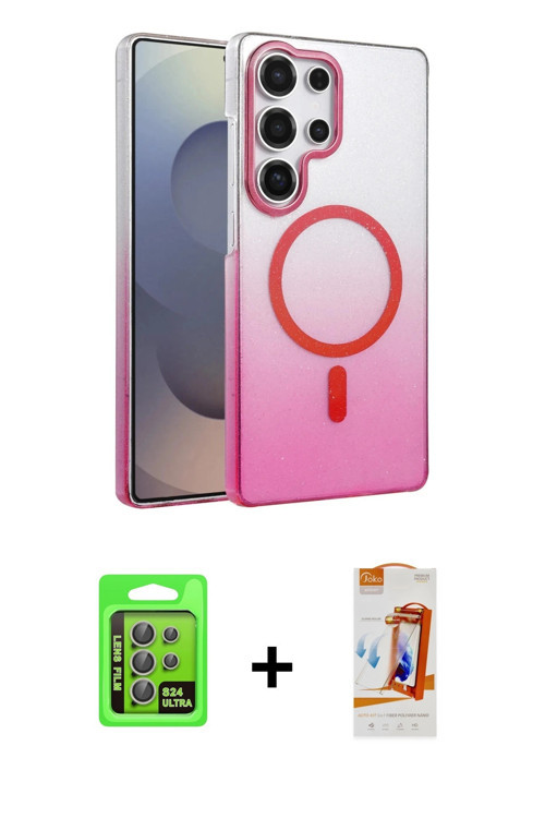 ieg™ Galaxy S24 Ultra Kılıf Ahenk Doku Özel Seri - Siyah AutoKit 5in1 Fiber Polymer Nano Ekran Koruy