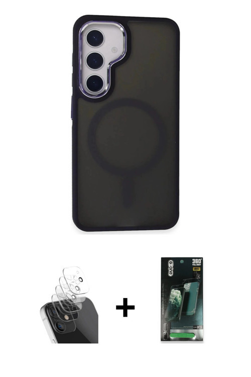 ieg™ Galaxy S24 Kılıf Yörünge Klasik - Siyah 360 Mat Full Body Arka Koruyucu + Şeffaf Kamera Lens Ko