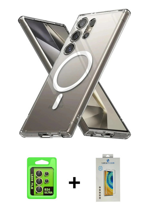 ieg™ Galaxy S24 Ultra Kılıf Ahenk Yansıma Prime - Siyah Polymer Nano Ekran Koruyucu + Sarı Raze Meta