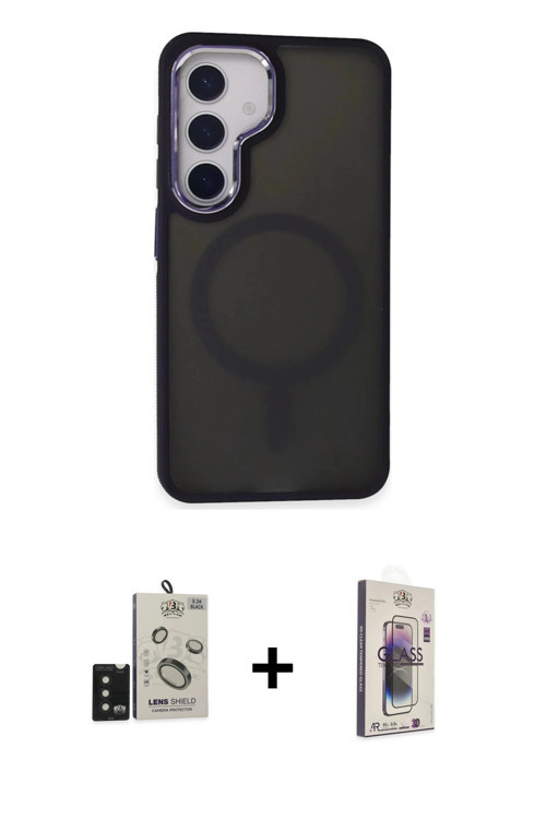 ieg™ Galaxy S24 Kılıf Yörünge Klasik - Siyah Bilvis 3D Cam Ekran Koruyucu + Siyah Bilvis Titan Kamer