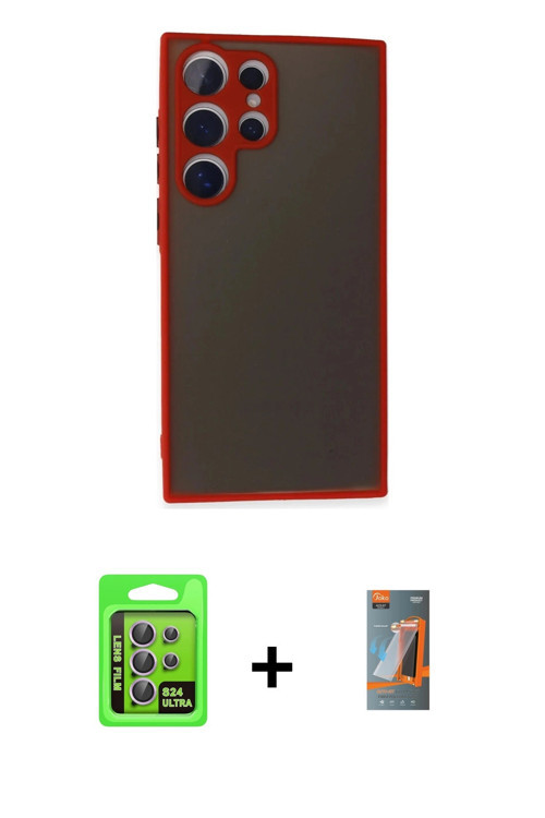 ieg™ Galaxy S24 Ultra Kılıf Ahenk Çizgi Serisi - Siyah AutoKit 5in1 Fiber Hayalet Polymer Nano Ekran