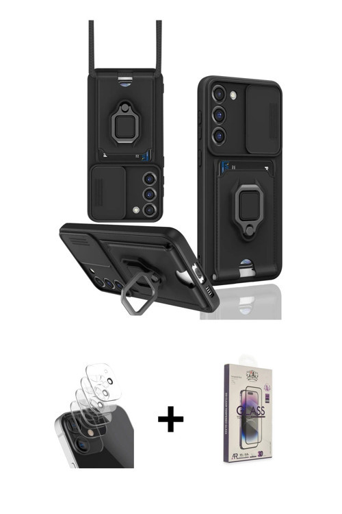 ieg™ Galaxy S24 Plus Kılıf Vadi Form Prime - Siyah Bilvis 3D Cam Ekran Koruyucu + Şeffaf Kamera Lens