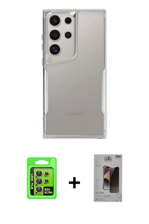 ieg™ Galaxy S24 Ultra Kılıf Akış Çizgi Koleksiyonu - Siyah Bilvis Hayalet Cam Ekran Koruyucu + Sarı