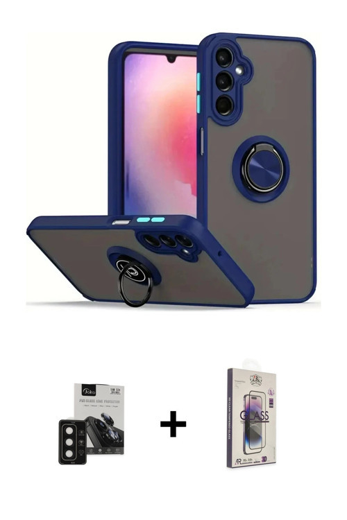 ieg™ Galaxy S24 Kılıf Yörünge Çizgi - Siyah Bilvis 3D Cam Ekran Koruyucu + Siyah PVD Metal Kamera Le
