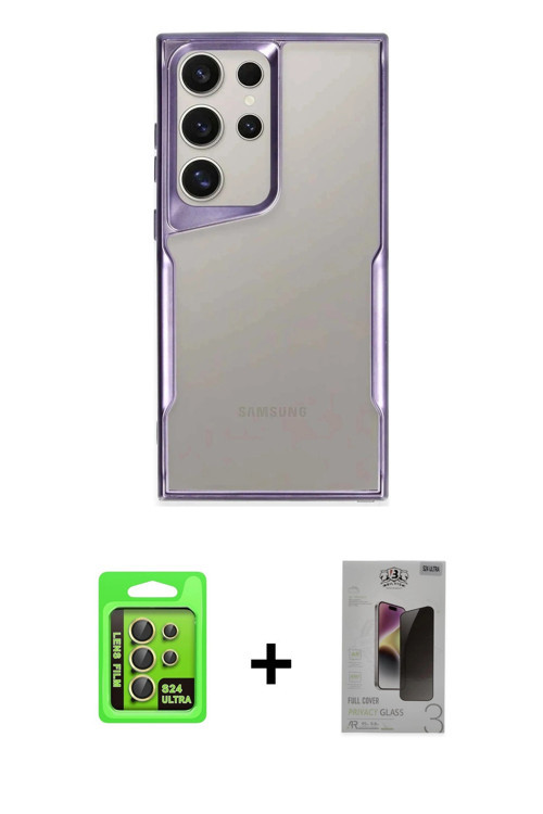 ieg™ Galaxy S24 Ultra Kılıf Akış Çizgi Koleksiyonu - Siyah Bilvis Hayalet Cam Ekran Koruyucu + Sarı