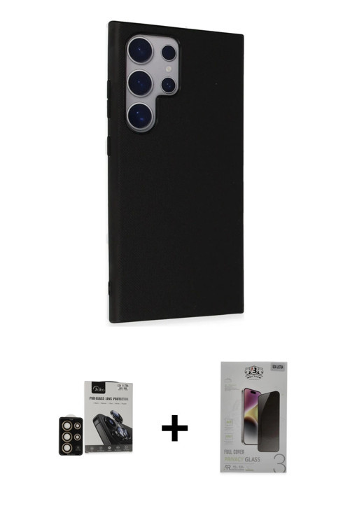 ieg™ Galaxy S24 Ultra Kılıf Akış Asil Koleksiyonu - Siyah Bilvis Hayalet Cam Ekran Koruyucu + Gold P
