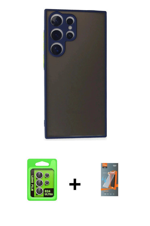 ieg™ Galaxy S24 Ultra Kılıf Ahenk Çizgi Serisi - Siyah AutoKit 5in1 Fiber Hayalet Polymer Nano Ekran