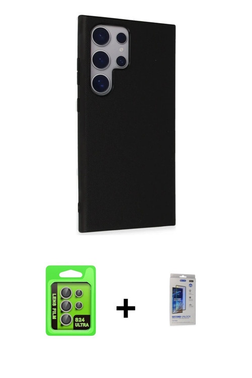 ieg™ Galaxy S24 Ultra Kılıf Akış Asil Koleksiyonu - Siyah Durable Full Glue Curved Hayalet Cam + Gri