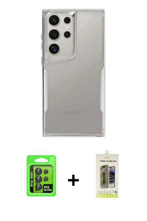 ieg™ Galaxy S24 Ultra Kılıf Akış Çizgi Koleksiyonu - Siyah Joko Magic 5D Hayalet Cam + Siyah Raze Me