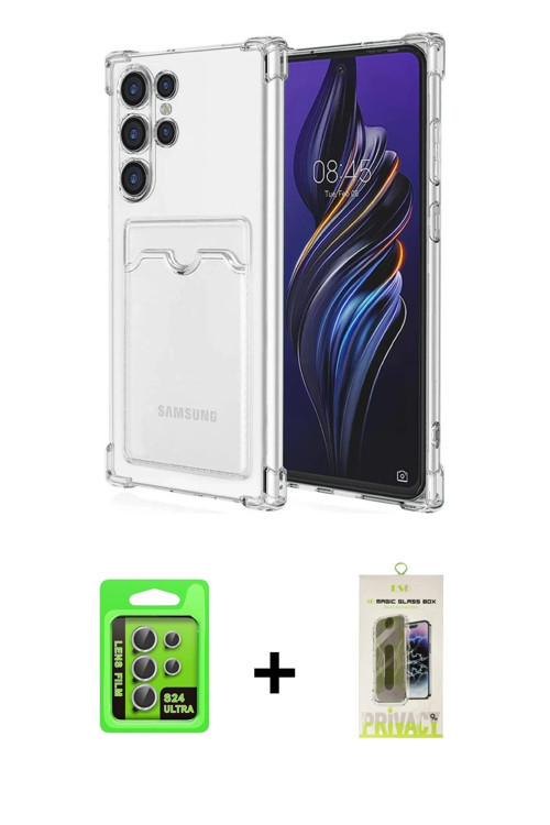 ieg™ Galaxy S24 Ultra Kılıf Doruk Klasik Koleksiyonu - Siyah Joko Magic 5D Hayalet Cam + Gümüş Raze